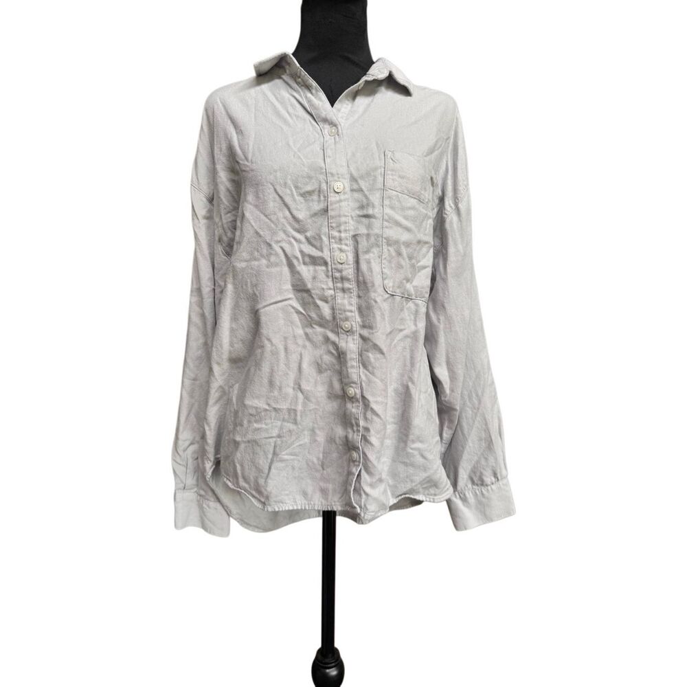 A New Day Light Gray Oversized Button Up Shirt Women’s Large Soft Cotton Rayon